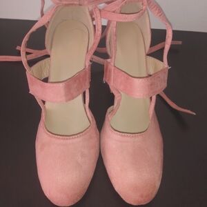 Women's Pink Suede Lace-Up Shoes Import.